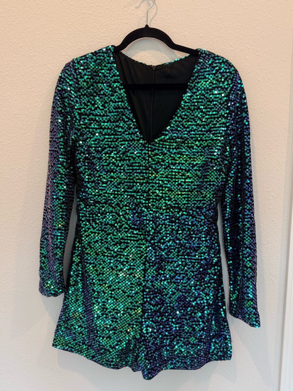 Sequin V-Neck Long Sleeve Romper